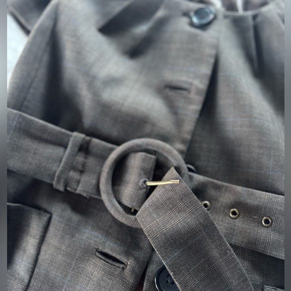 Banana Republic Plaid Belted Blazer – Cropped Sleeve, Wool Blend, Size 2 - Picture 4 of 7